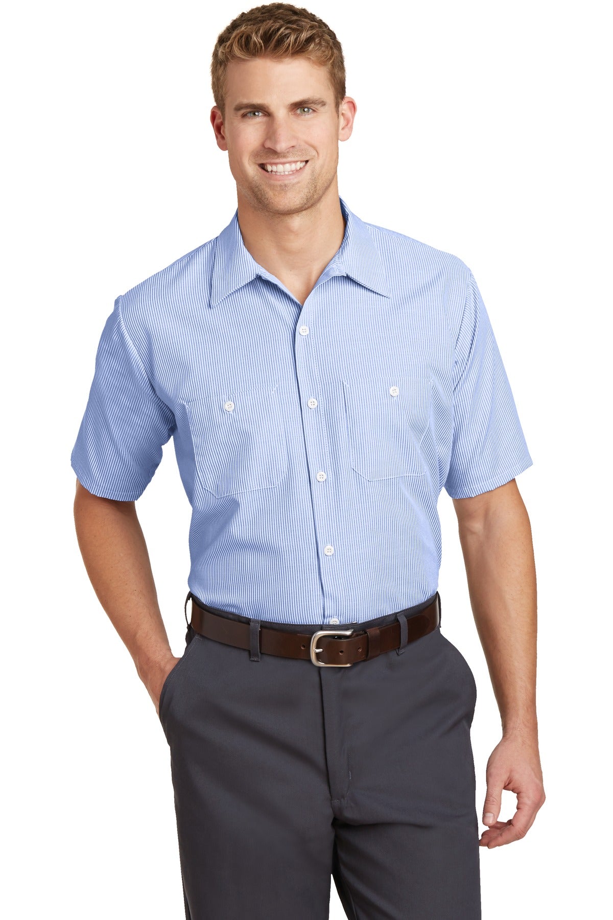 Red Kap?? Short Sleeve Striped Industrial Work Shirt. CS20