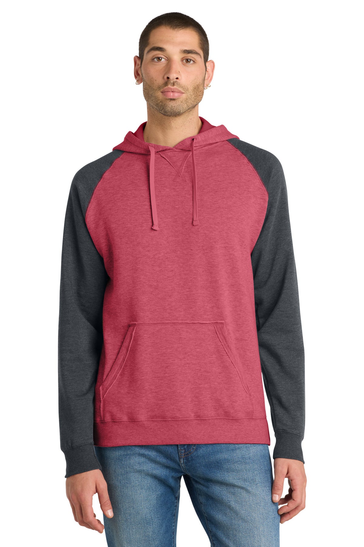 District?? Young Mens Lightweight Fleece Raglan Hoodie. DT196