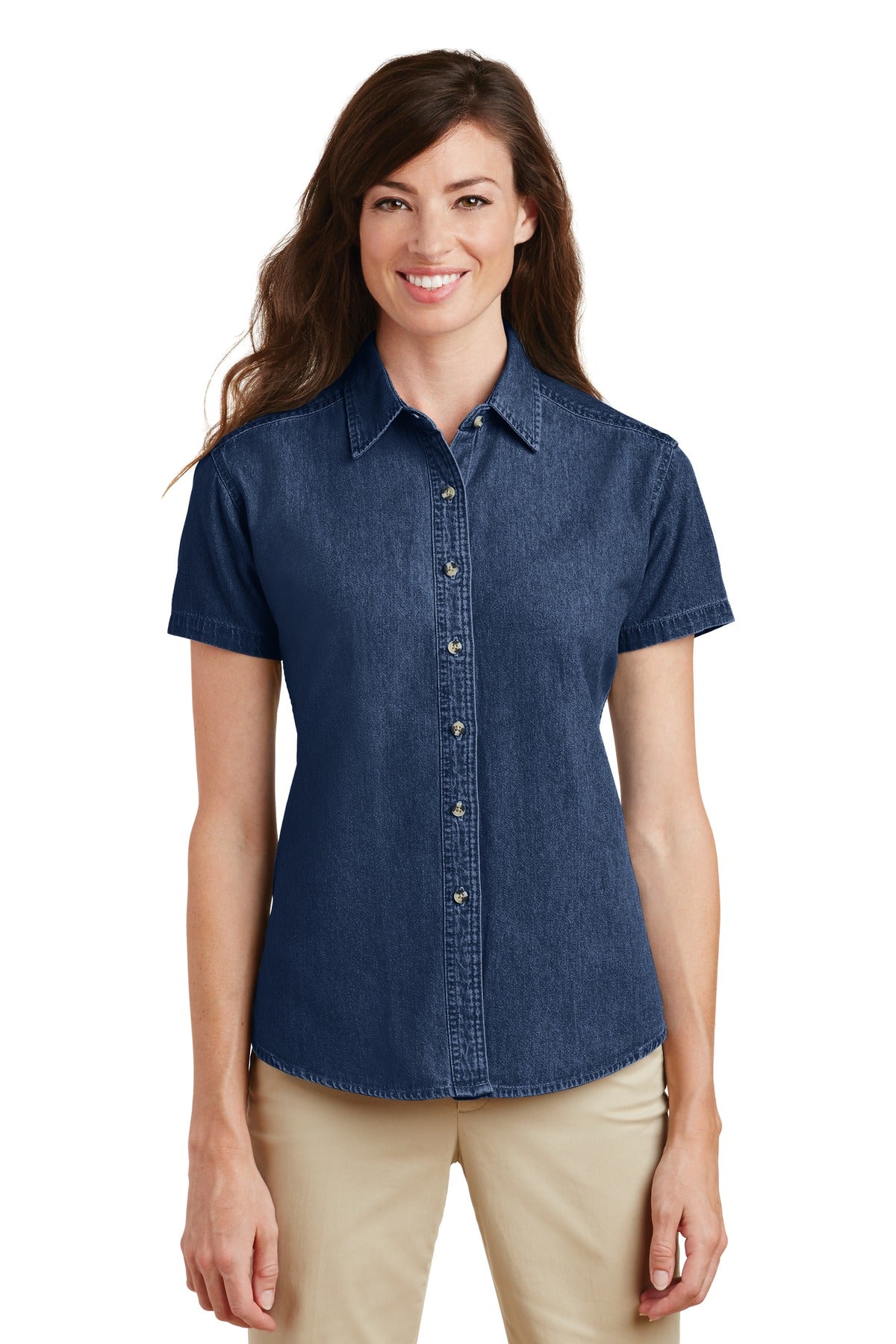Port & Coâ„¢ Women's Short Sleeve Value Denim Shirt. LSP11