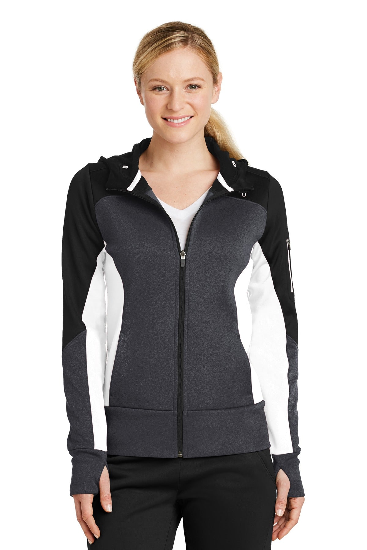 Sport-Tek? Women's Tech Fleece Colorblock Full-Zip Hooded Jacket. LST245