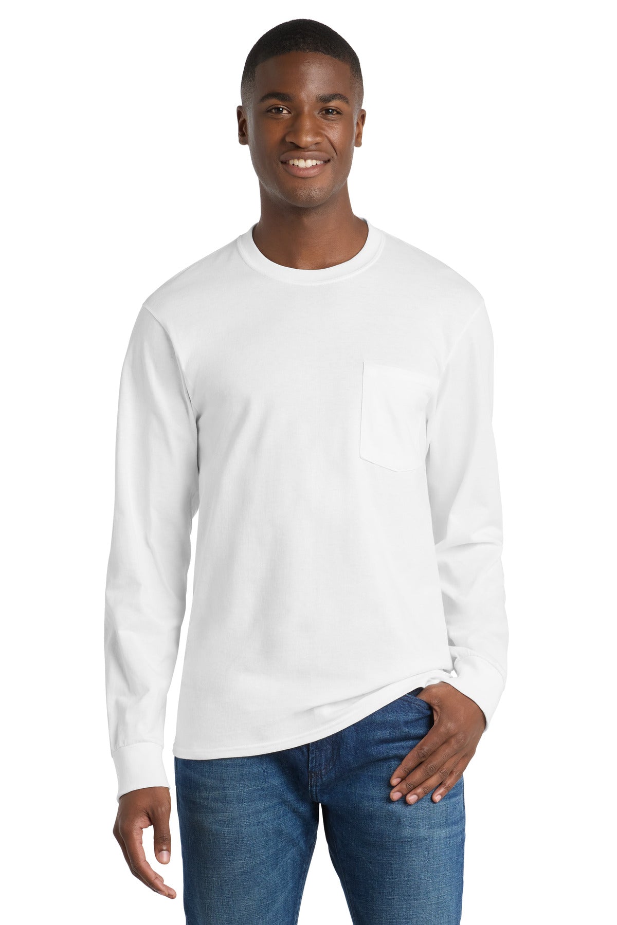 Port & Coâ„¢ Long Sleeve Essential Pocket Tee. PC61LSP