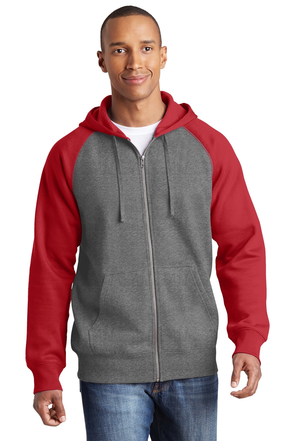 Sport-Tek? Raglan Colorblock Full-Zip Hooded Fleece Jacket. ST269