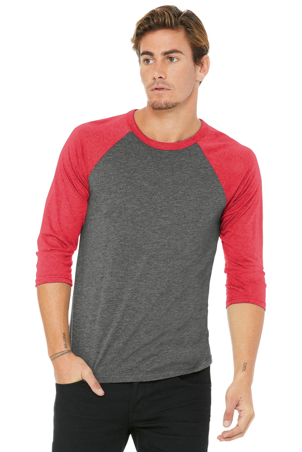 BELLA+CANVAS ?? Unisex 3/4-Sleeve Baseball Tee. BC3200