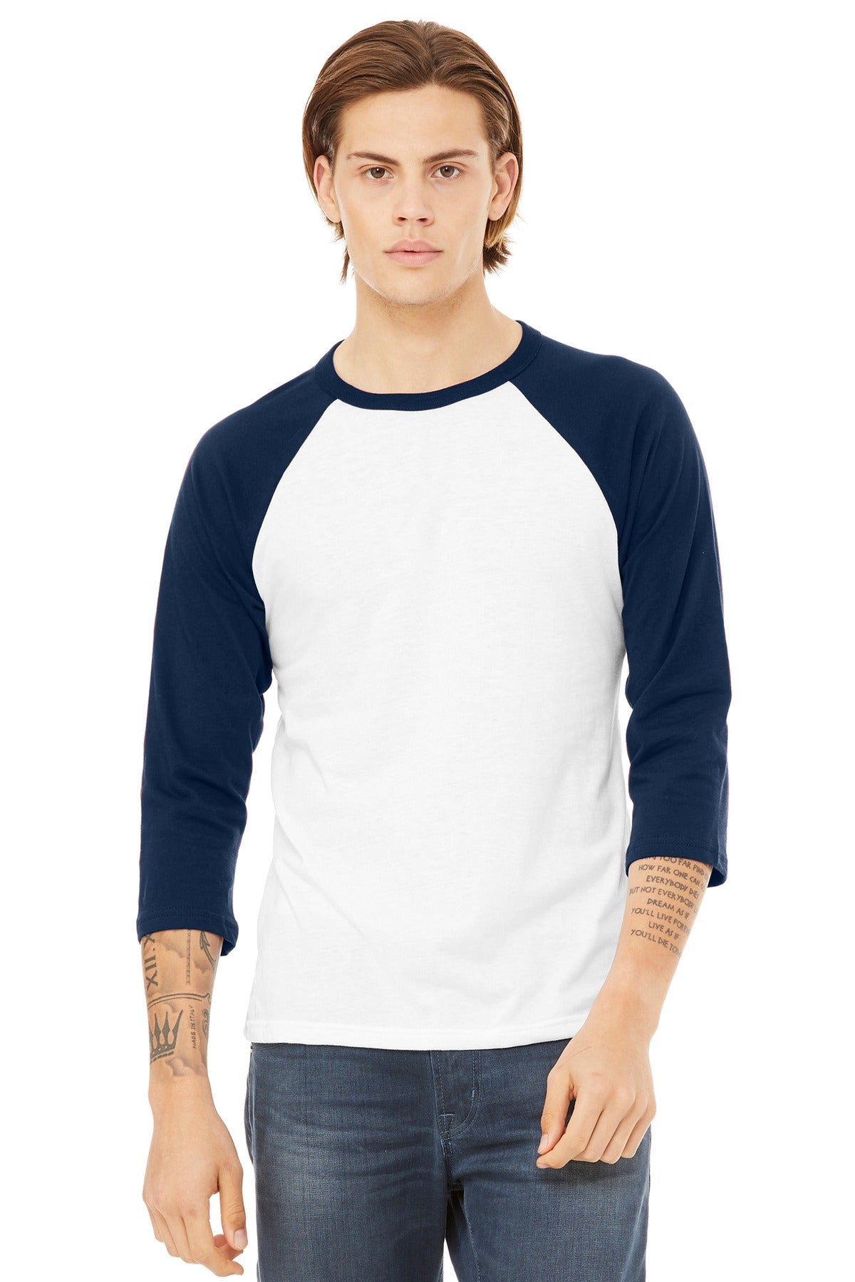 BELLA+CANVAS ?? Unisex 3/4-Sleeve Baseball Tee. BC3200