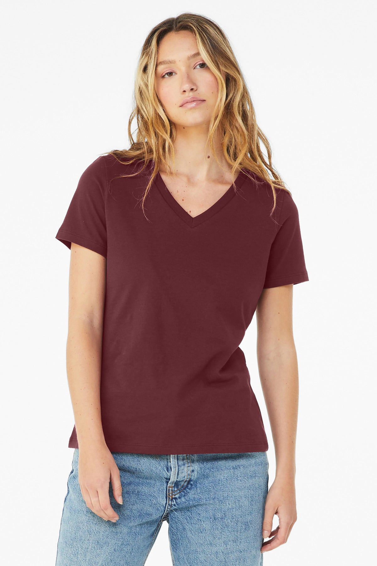 BELLA+CANVAS ?? Women's Relaxed Jersey Short Sleeve V-Neck Tee. BC6405