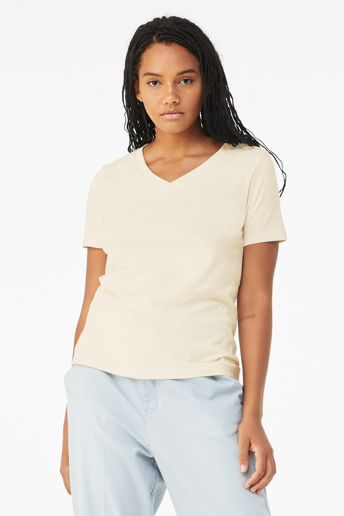 BELLA+CANVAS ?? Women's Relaxed Jersey Short Sleeve V-Neck Tee. BC6405