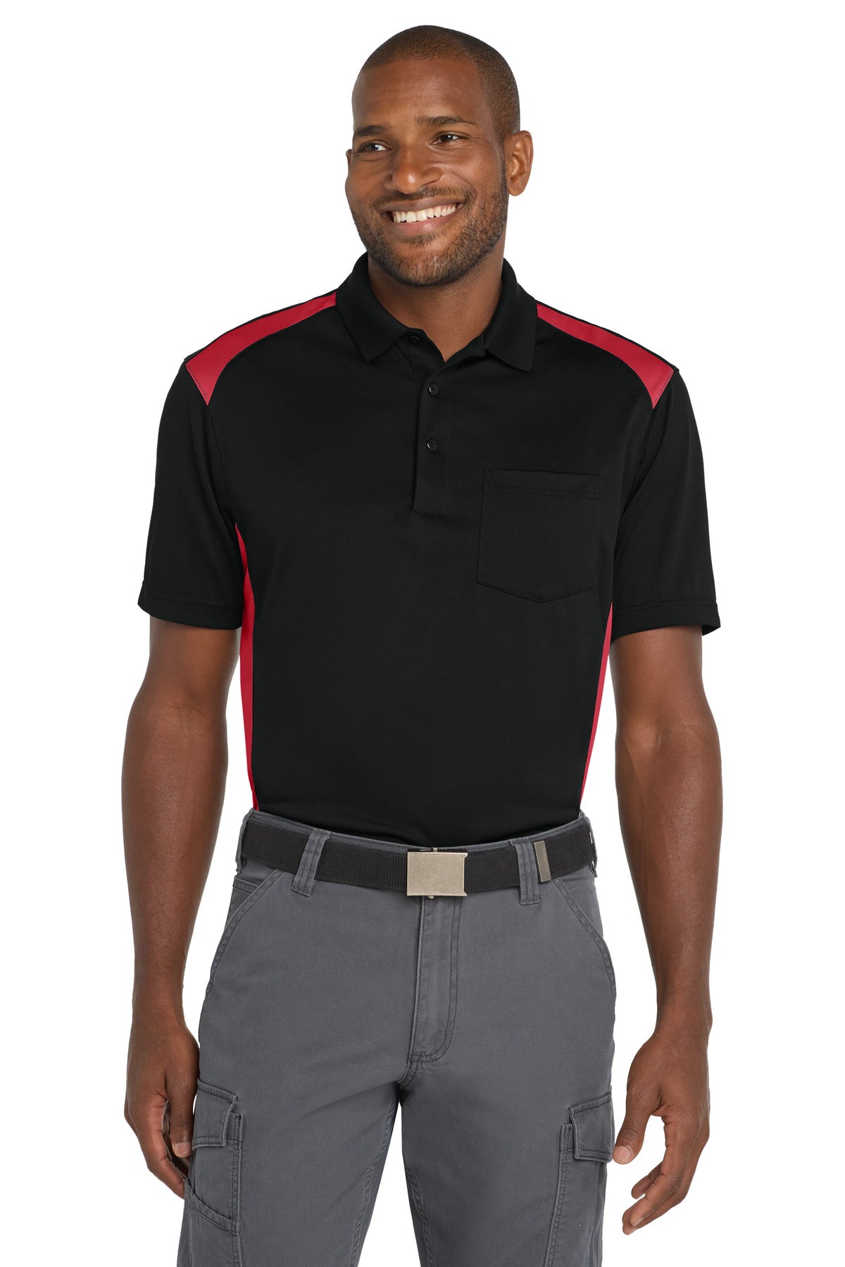 CornerStone?? Select Snag-Proof Two Way Colorblock Pocket Polo. CS416