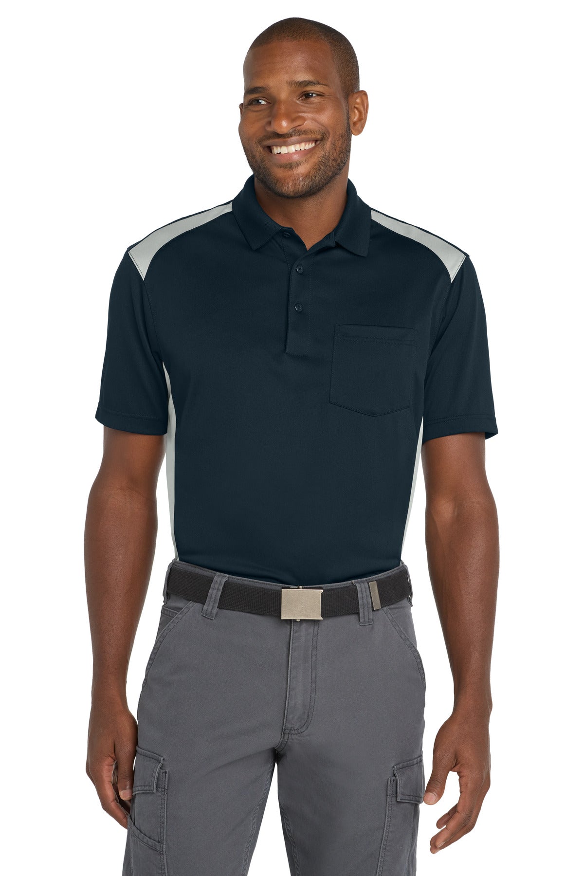 CornerStone?? Select Snag-Proof Two Way Colorblock Pocket Polo. CS416