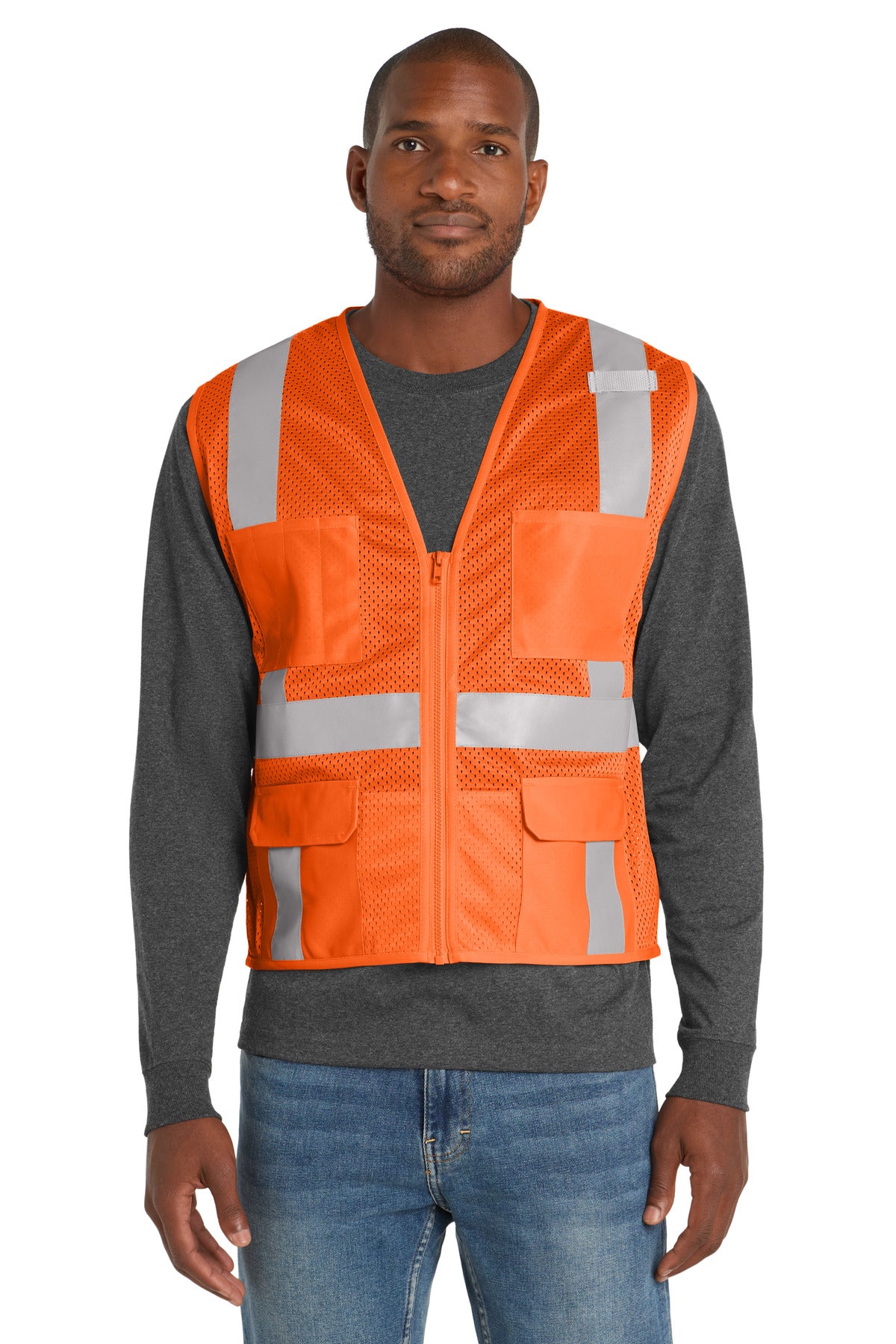 CornerStone ?? ANSI 107 Class 2 Mesh Six-Pocket Zippered Vest. CSV104