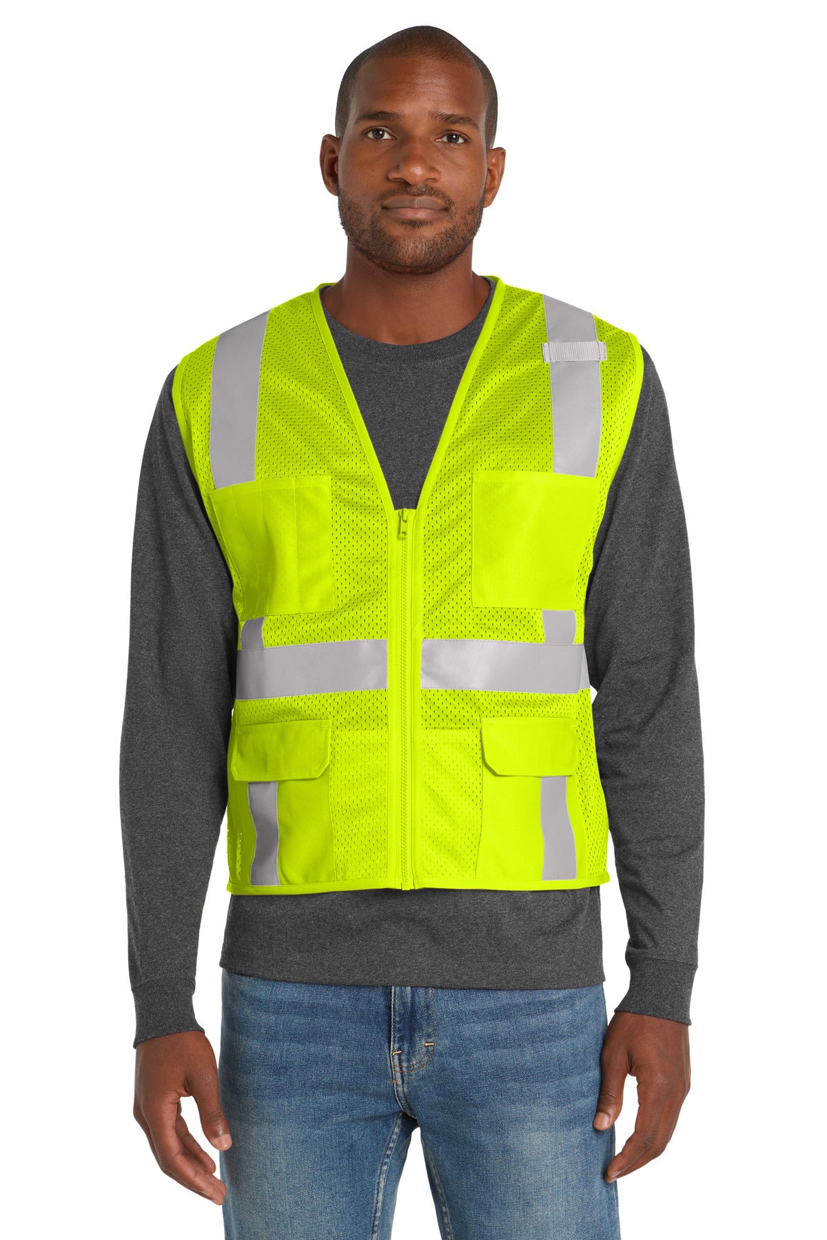 CornerStone ?? ANSI 107 Class 2 Mesh Six-Pocket Zippered Vest. CSV104