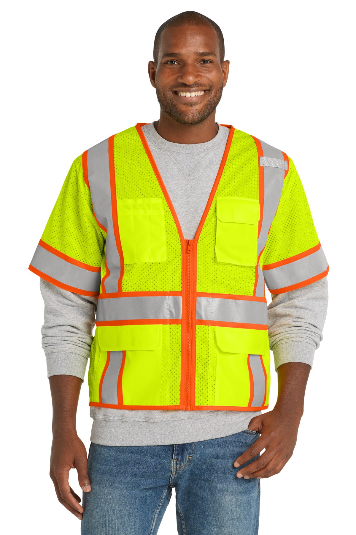 CornerStone ?? ANSI 107 Class 3 Surveyor Mesh Zippered Two-Tone Short Sleeve Vest. CSV106