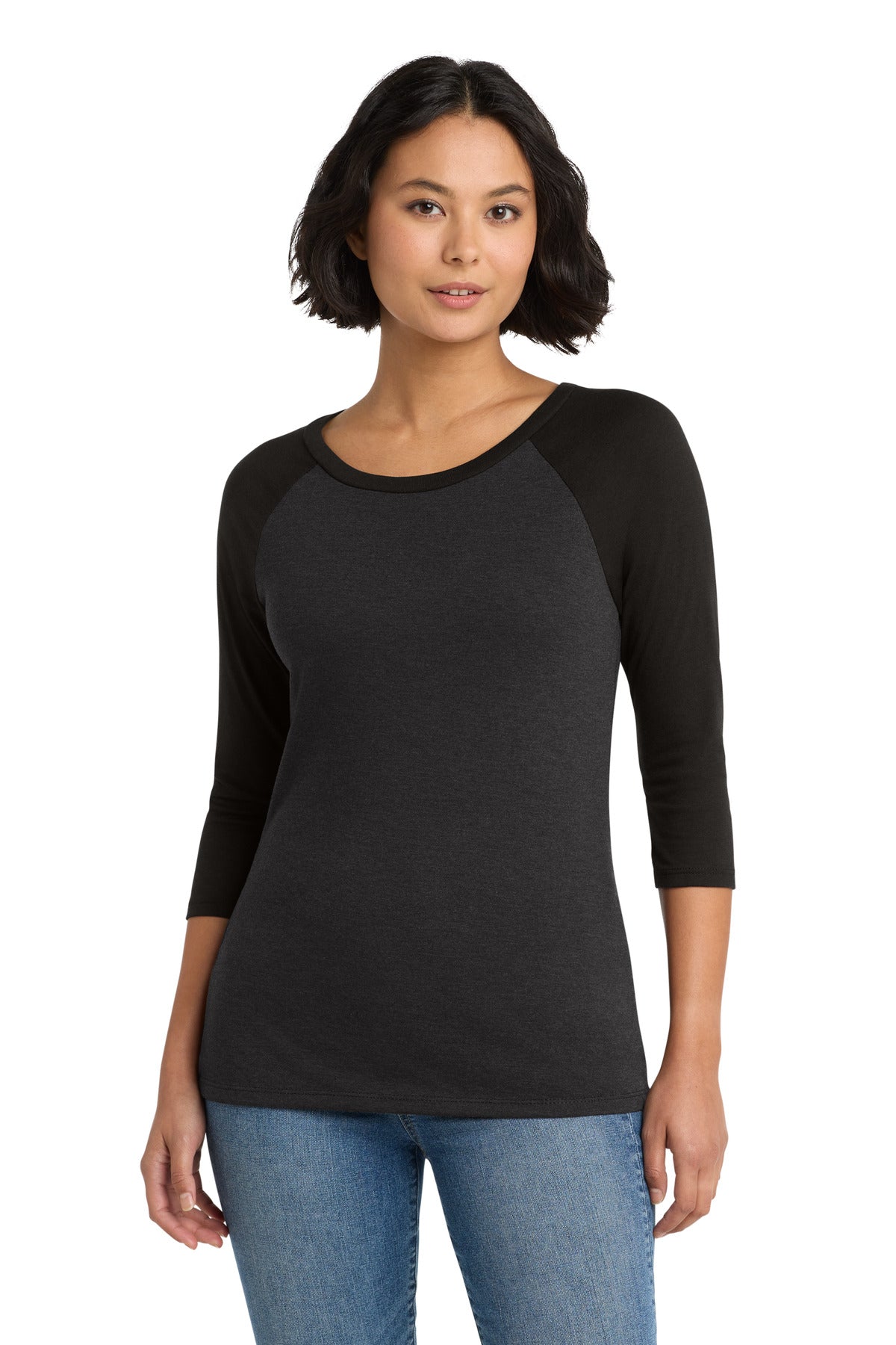 District?? Women's Perfect Tri?? 3/4-Sleeve Raglan. DM136L