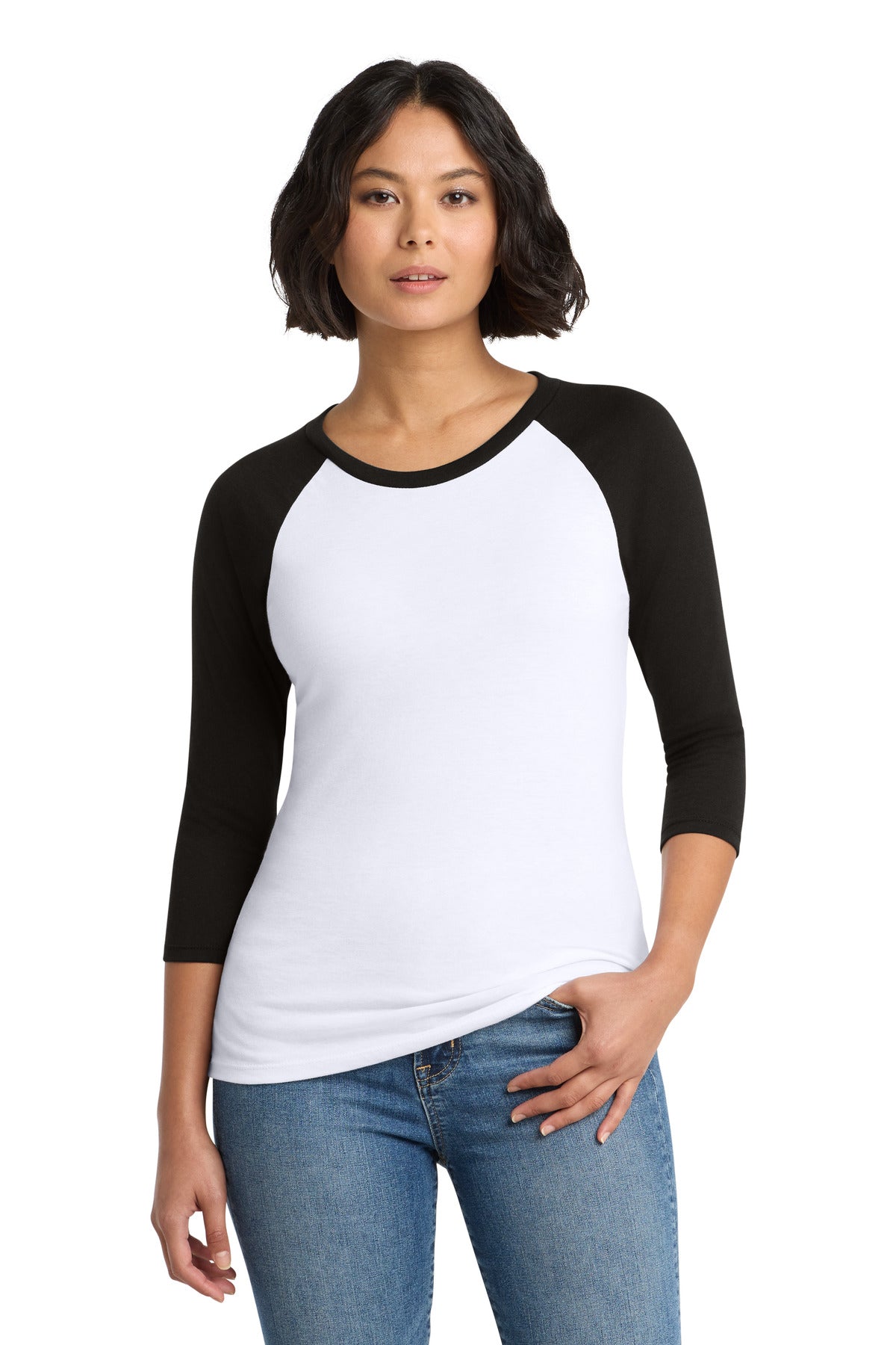 District?? Women's Perfect Tri?? 3/4-Sleeve Raglan. DM136L