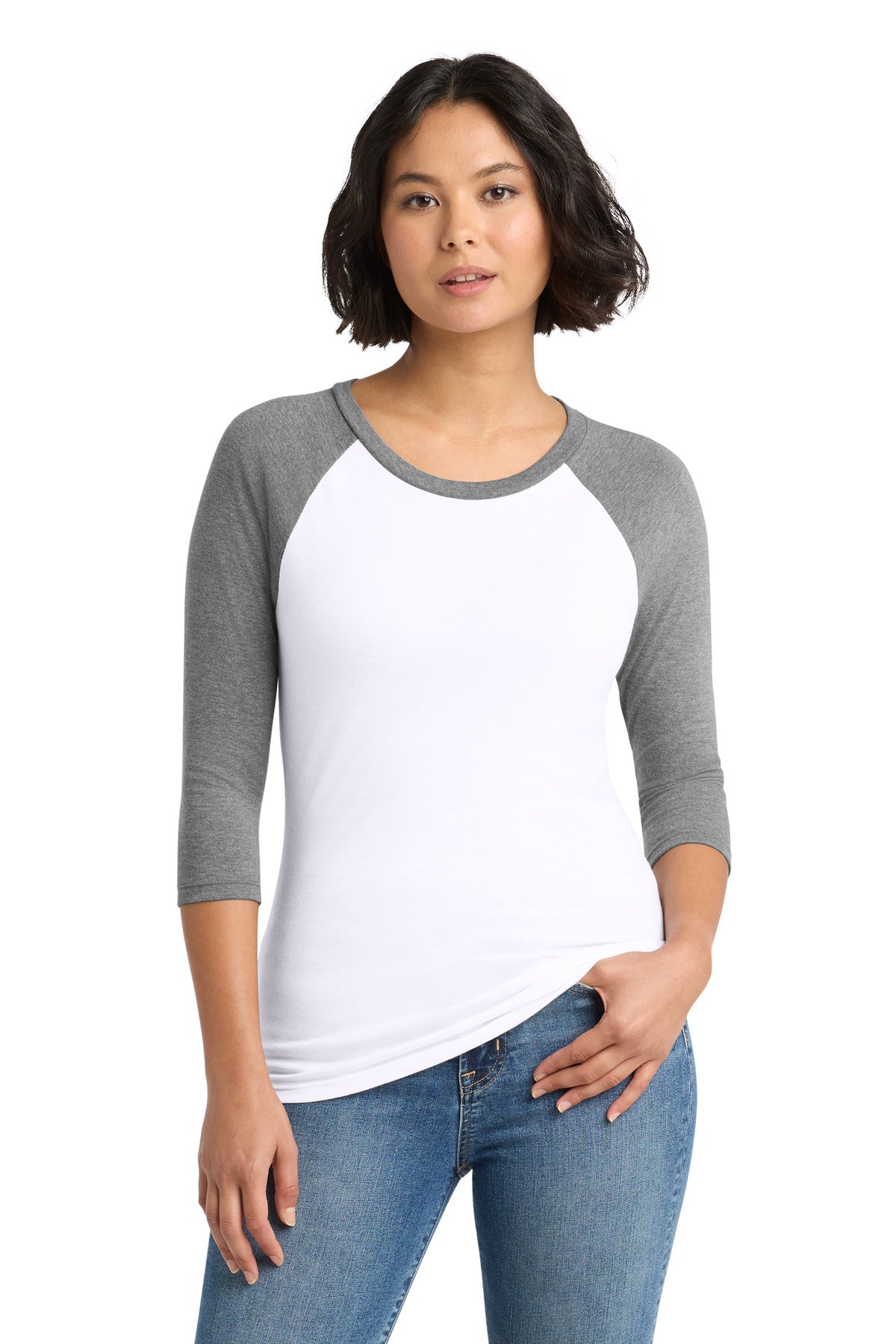 District?? Women's Perfect Tri?? 3/4-Sleeve Raglan. DM136L