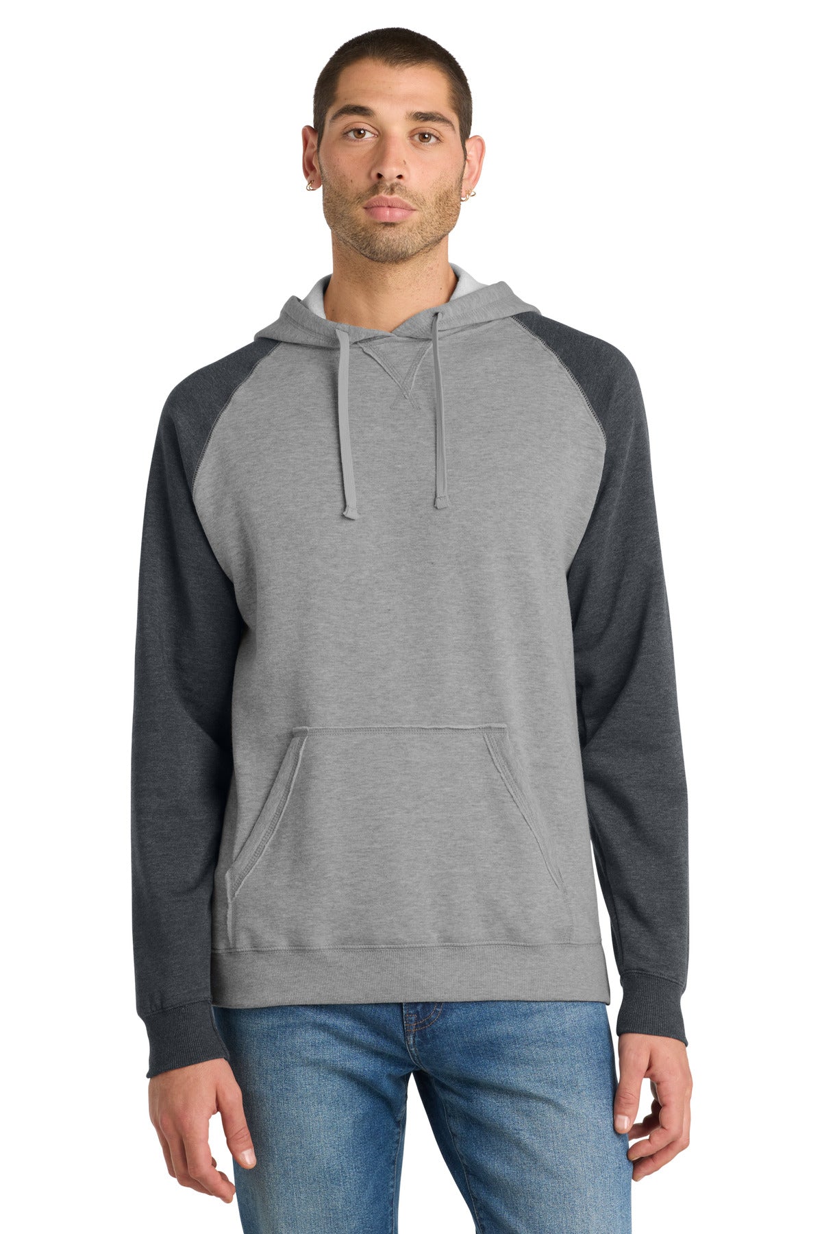 District® Young Mens Lightweight Fleece Raglan Hoodie.  DT196