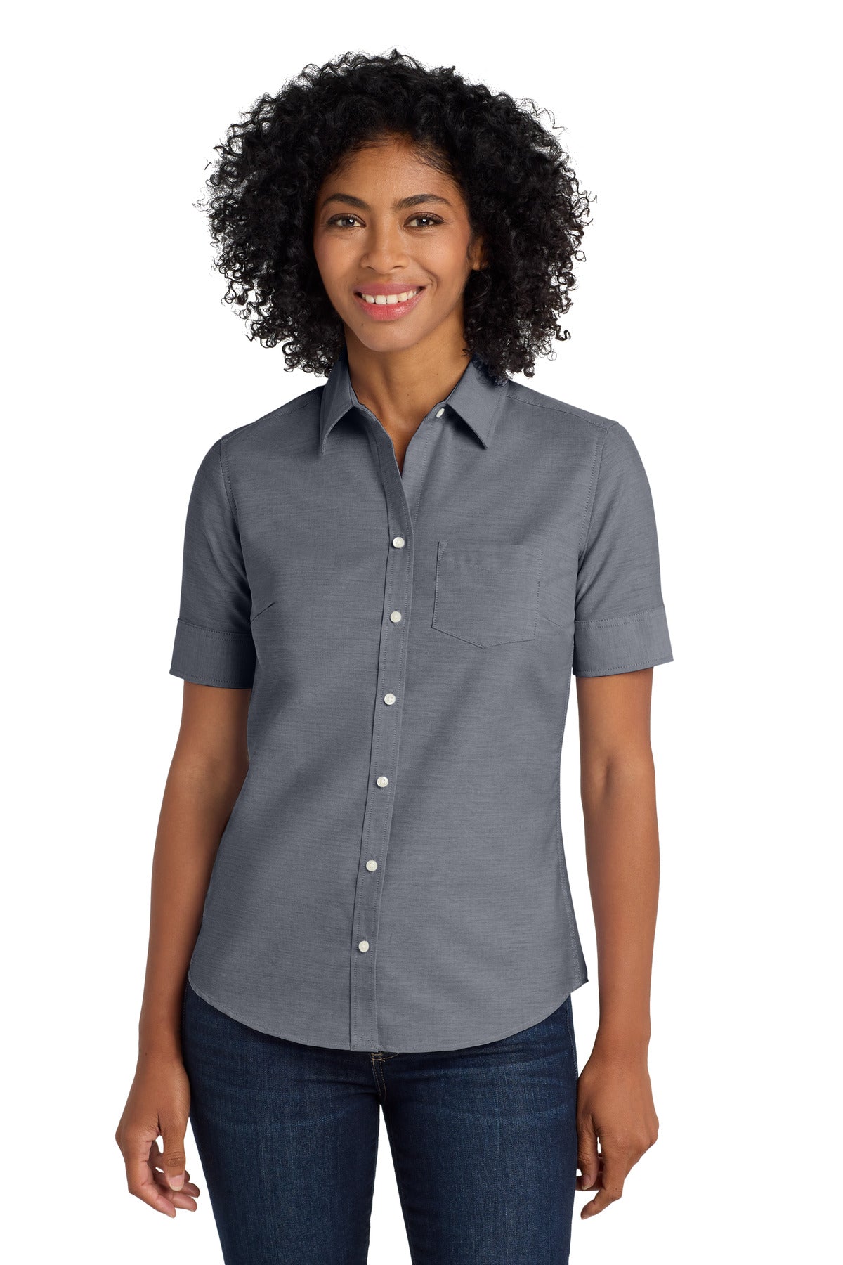 Port AuthorityÂ® Women's Short Sleeve SuperProâ„¢ Oxford Shirt. L659