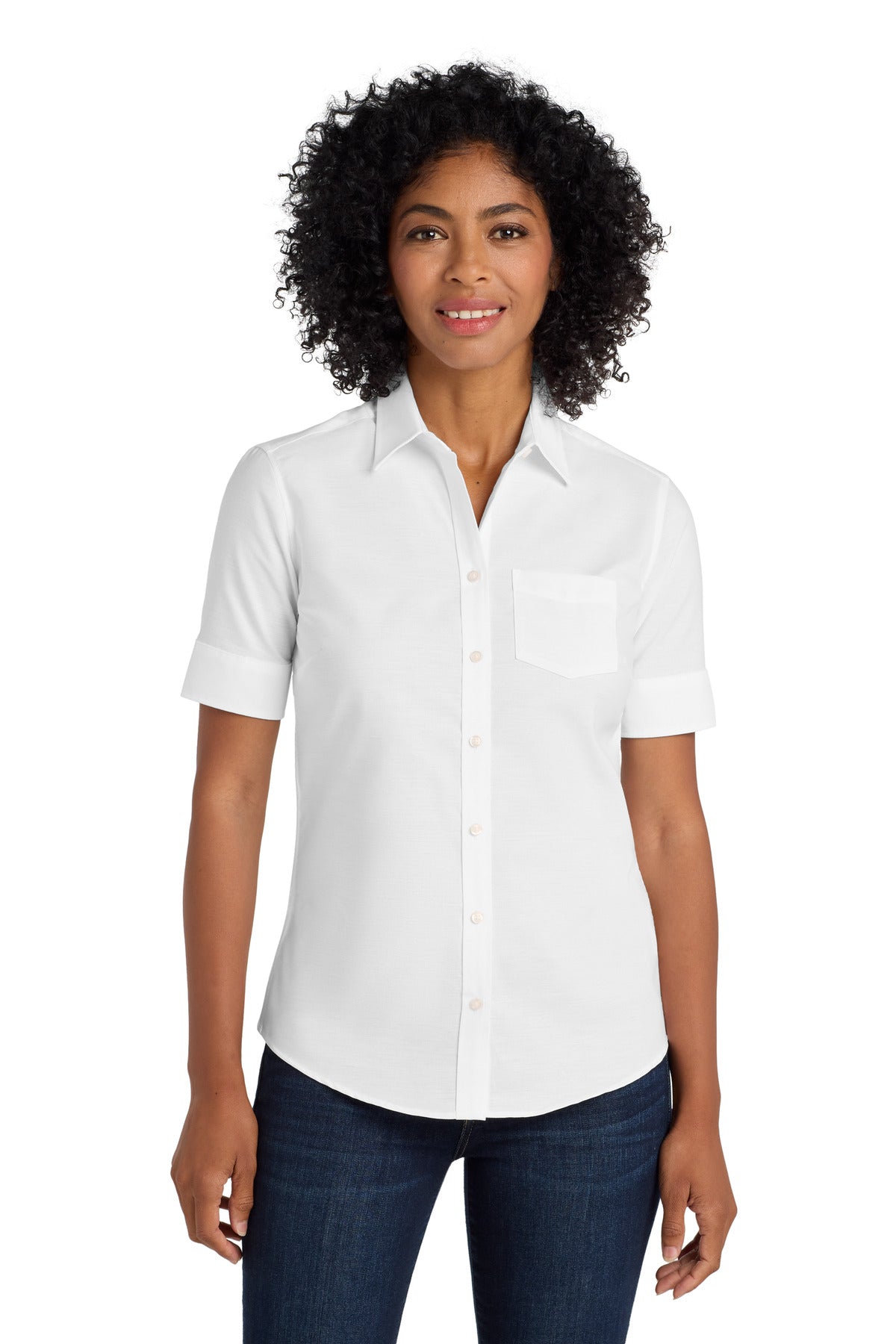 Port AuthorityÂ® Women's Short Sleeve SuperProâ„¢ Oxford Shirt. L659