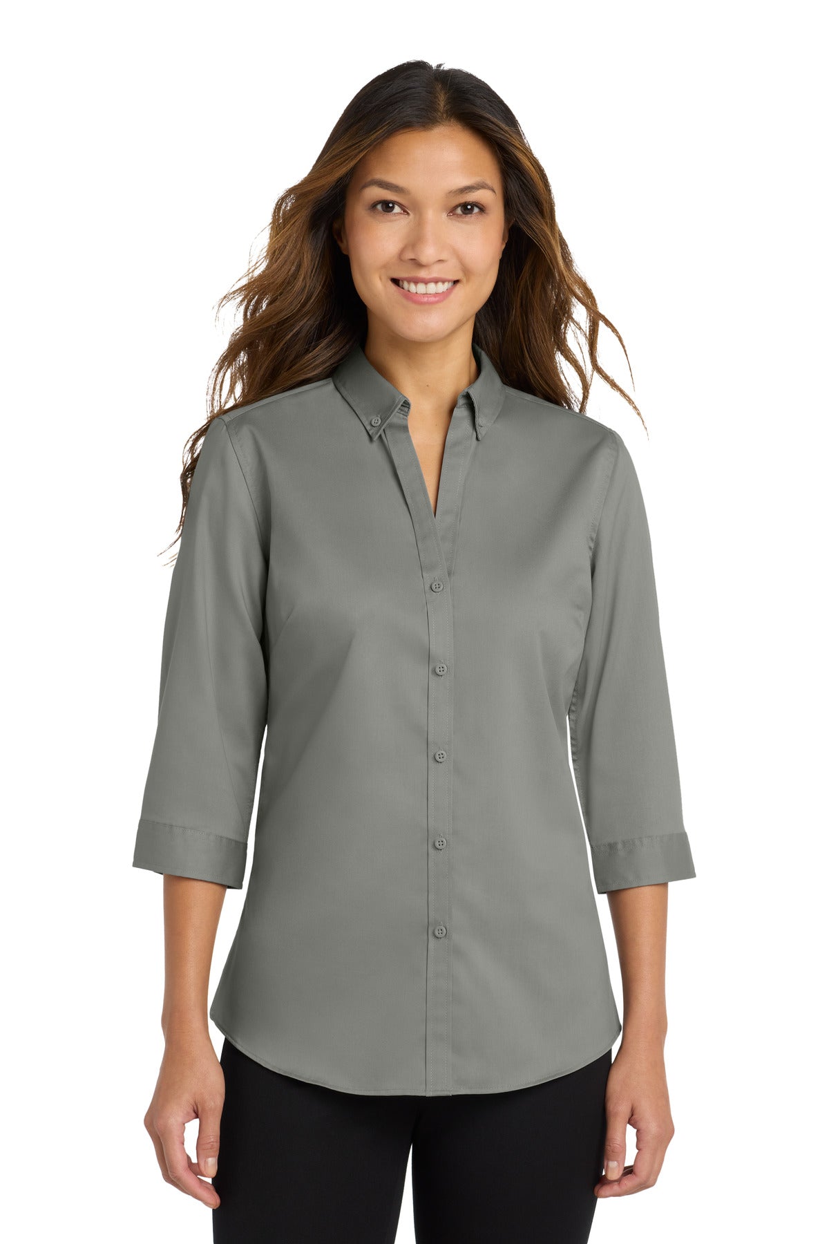 Port AuthorityÂ® Women's 3/4-Sleeve SuperProâ„¢ Twill Shirt. L665