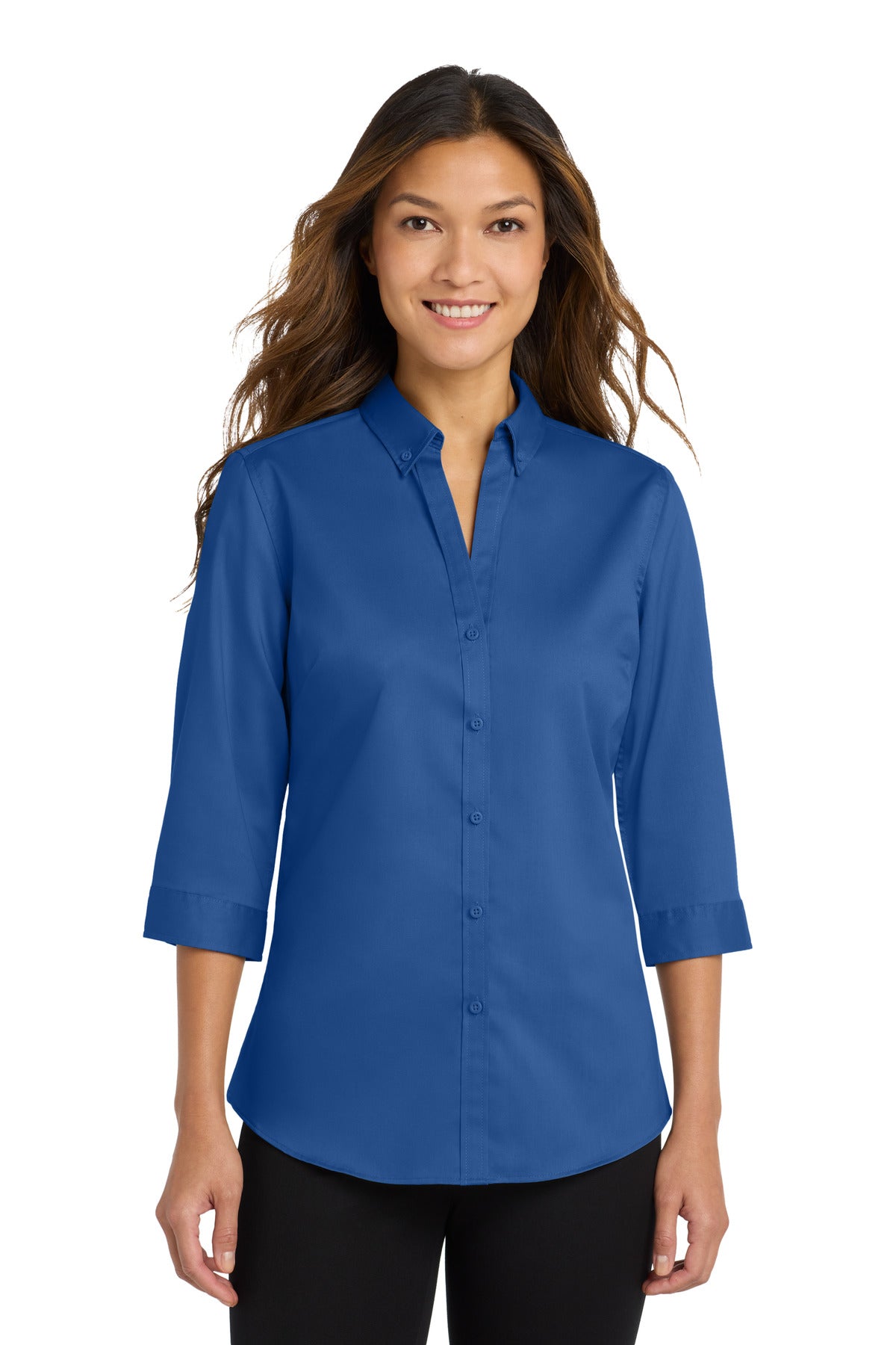Port AuthorityÂ® Women's 3/4-Sleeve SuperProâ„¢ Twill Shirt. L665