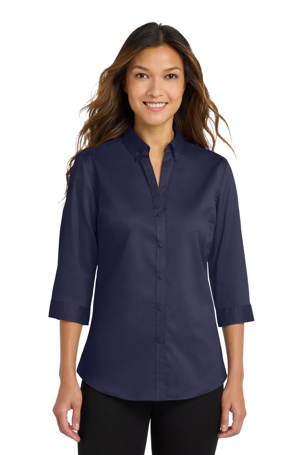 Port AuthorityÂ® Women's 3/4-Sleeve SuperProâ„¢ Twill Shirt. L665