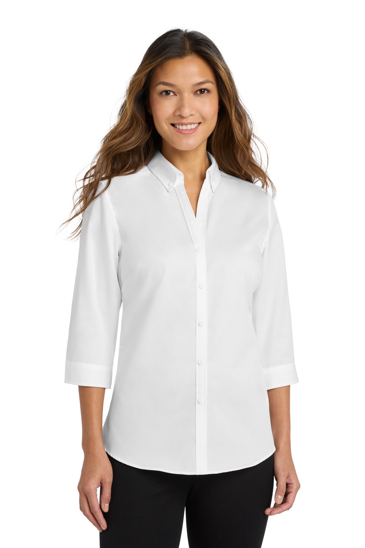 Port AuthorityÂ® Women's 3/4-Sleeve SuperProâ„¢ Twill Shirt. L665
