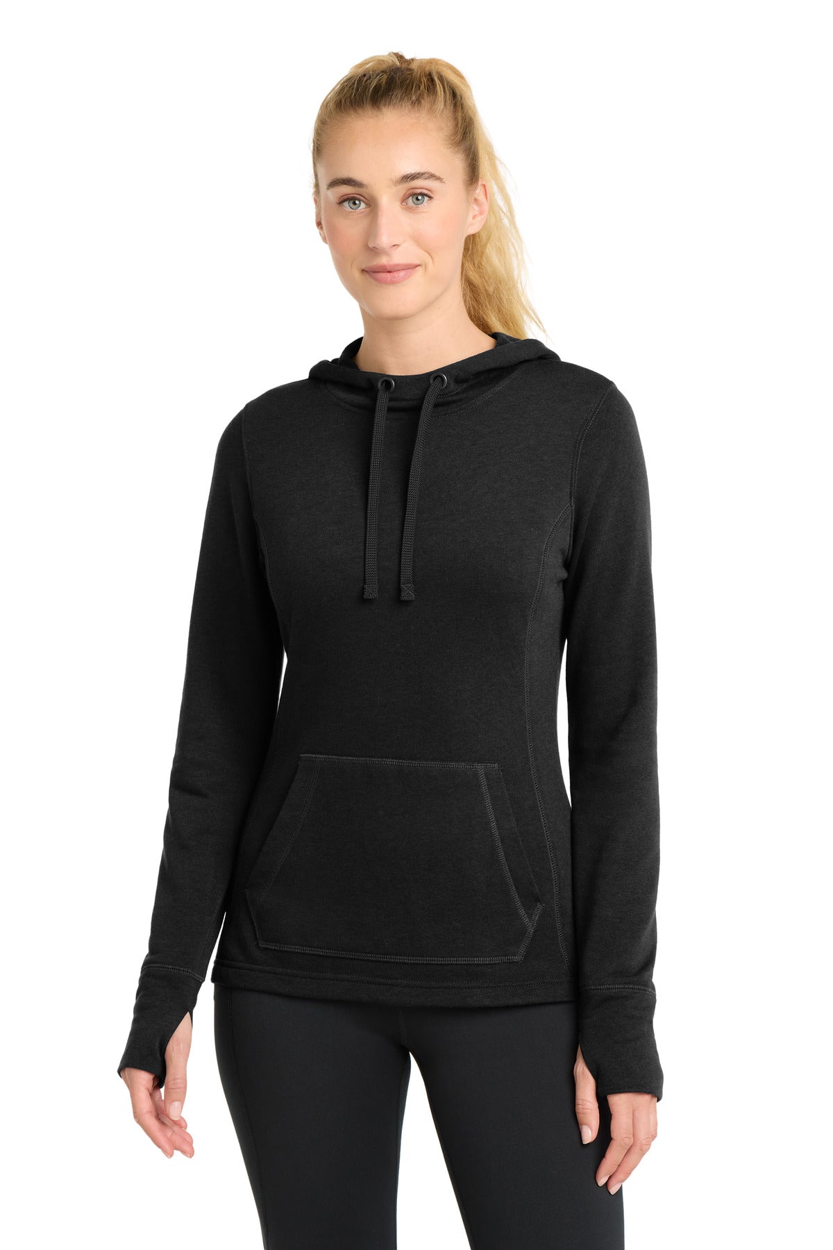 Sport-Tek Â® Women's PosiCharge Â® Tri-Blend Wicking Fleece Hooded Pullover. LST296