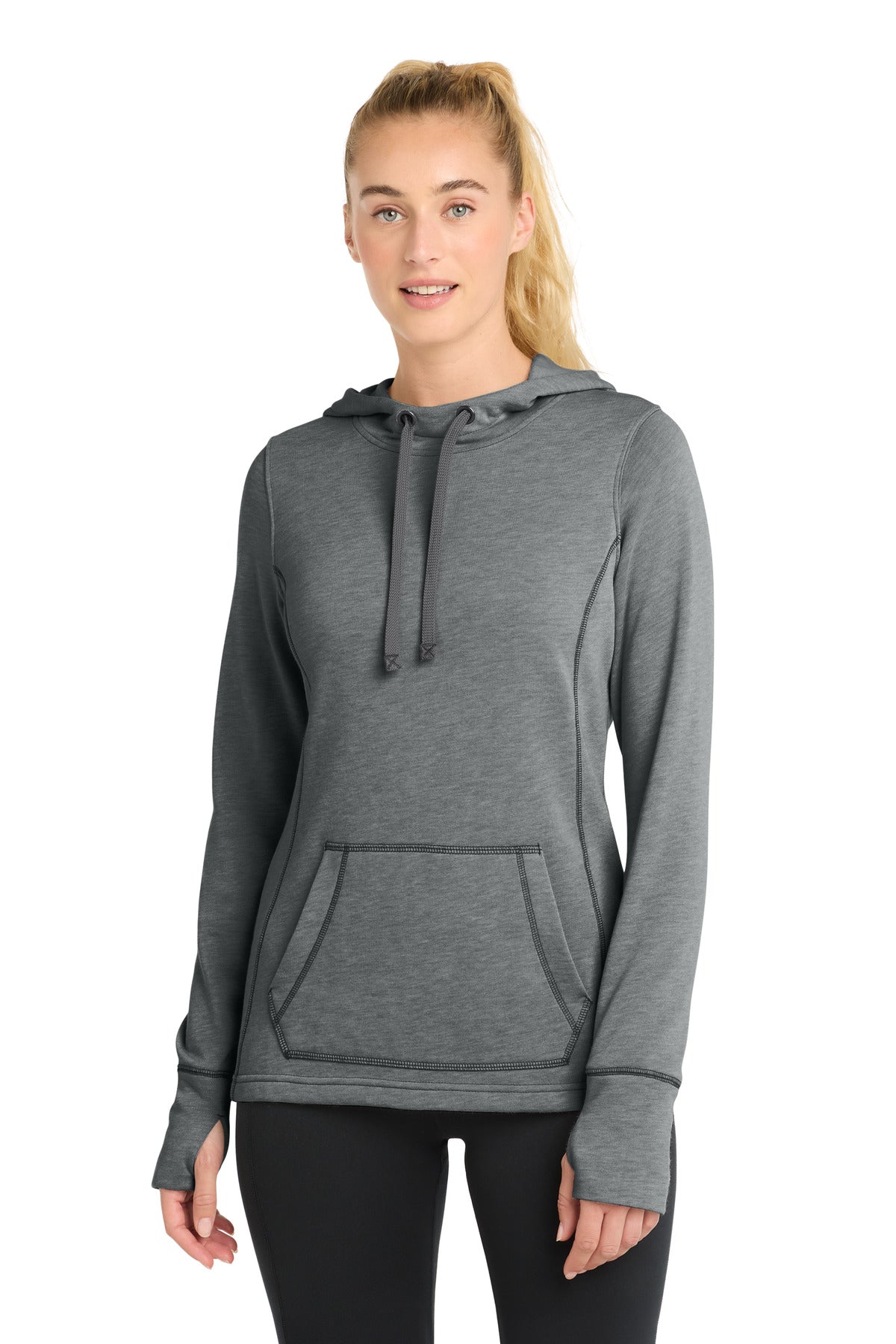 Sport-Tek Â® Women's PosiCharge Â® Tri-Blend Wicking Fleece Hooded Pullover. LST296