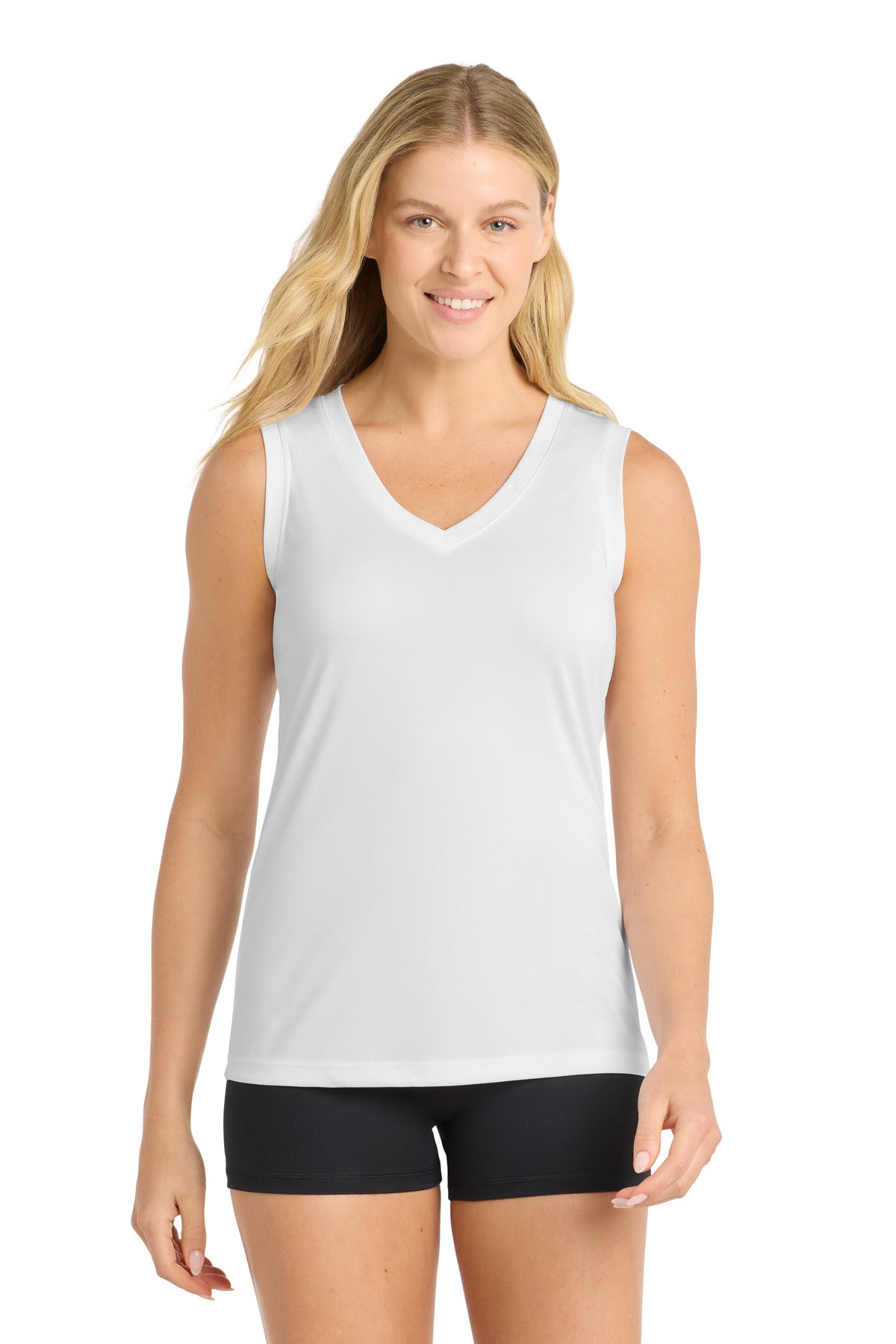 Sport-TekÂ® Women's Sleeveless PosiChargeÂ® Competitorâ„¢ V-Neck Tee. LST352