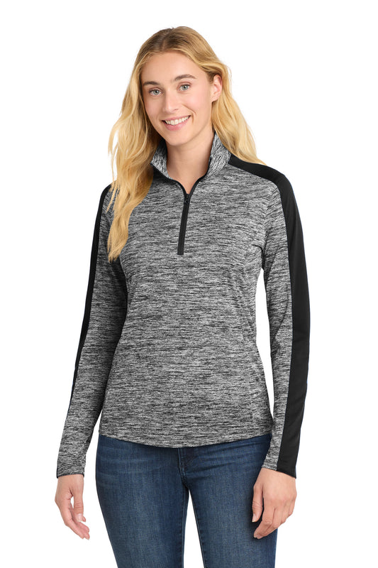Sport-Tek?? Women's PosiCharge?? Electric Heather Colorblock 1/4-Zip Pullover. LST397