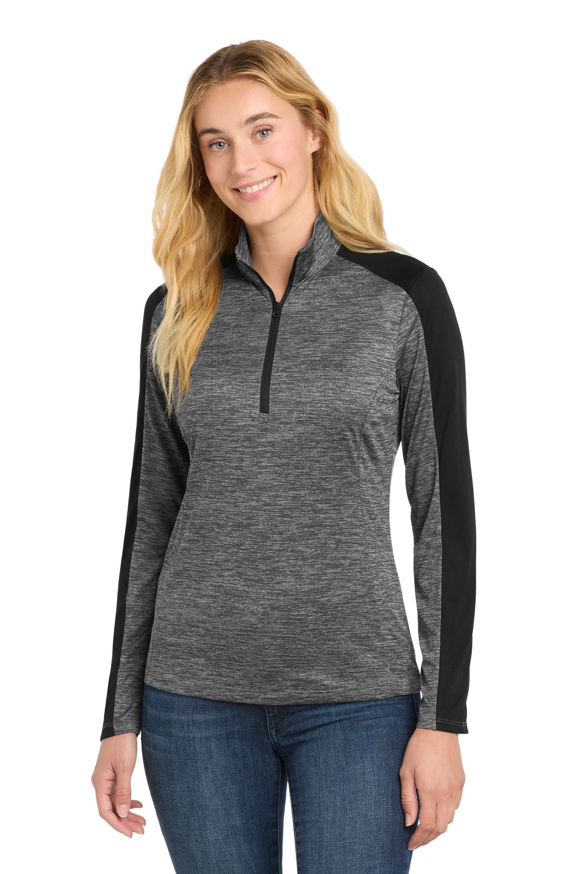 Sport-Tek?? Women's PosiCharge?? Electric Heather Colorblock 1/4-Zip Pullover. LST397