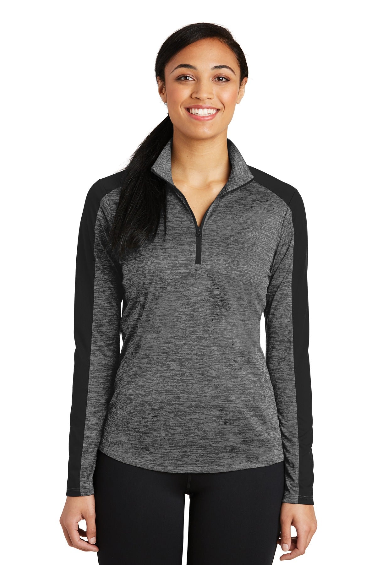 Sport-TekÂ® Women's PosiChargeÂ® Electric Heather Colorblock 1/4-Zip Pullover. LST397