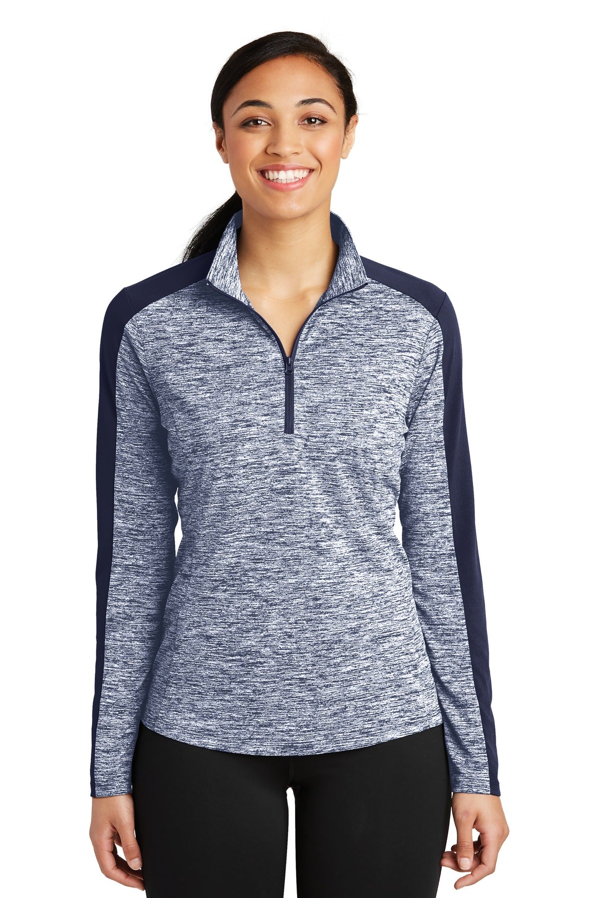 Sport-TekÂ® Women's PosiChargeÂ® Electric Heather Colorblock 1/4-Zip Pullover. LST397