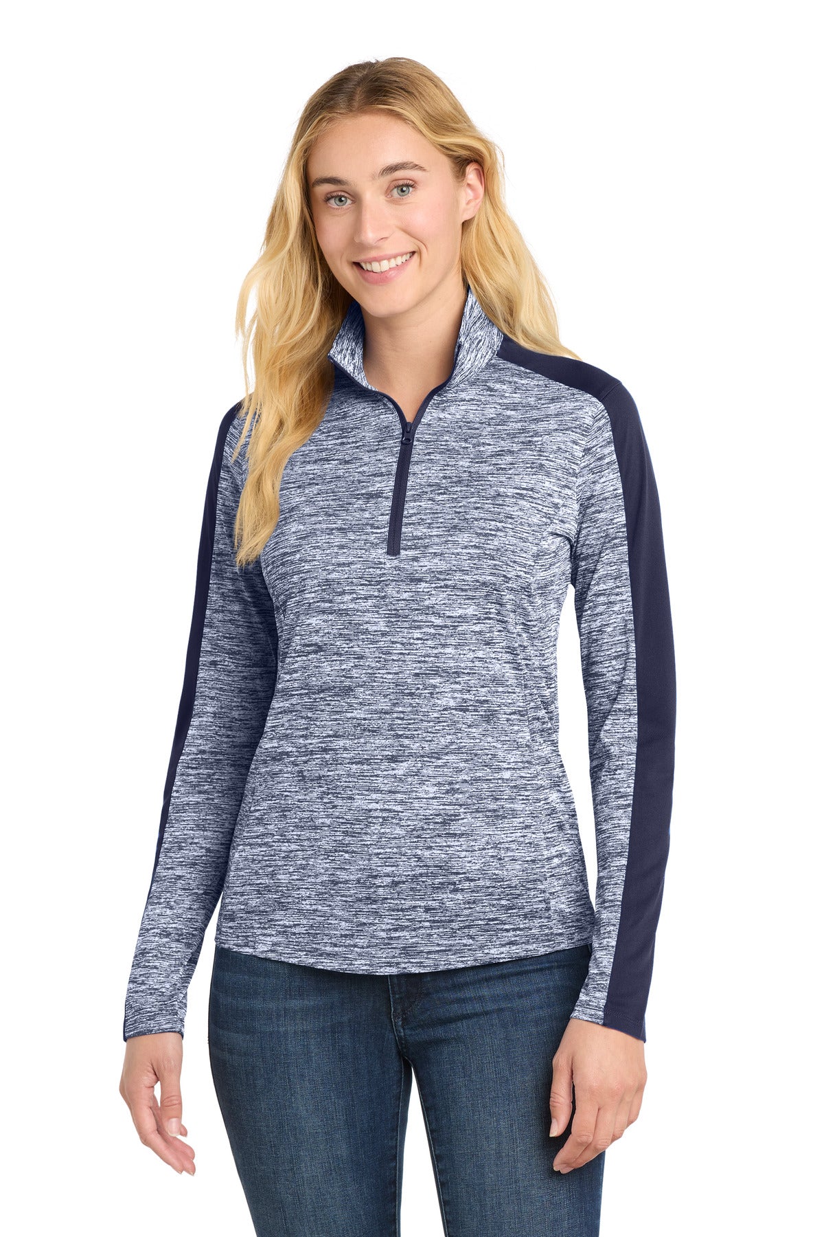 Sport-Tek?? Women's PosiCharge?? Electric Heather Colorblock 1/4-Zip Pullover. LST397