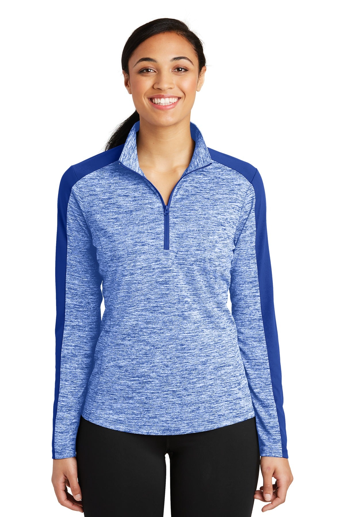 Sport-TekÂ® Women's PosiChargeÂ® Electric Heather Colorblock 1/4-Zip Pullover. LST397