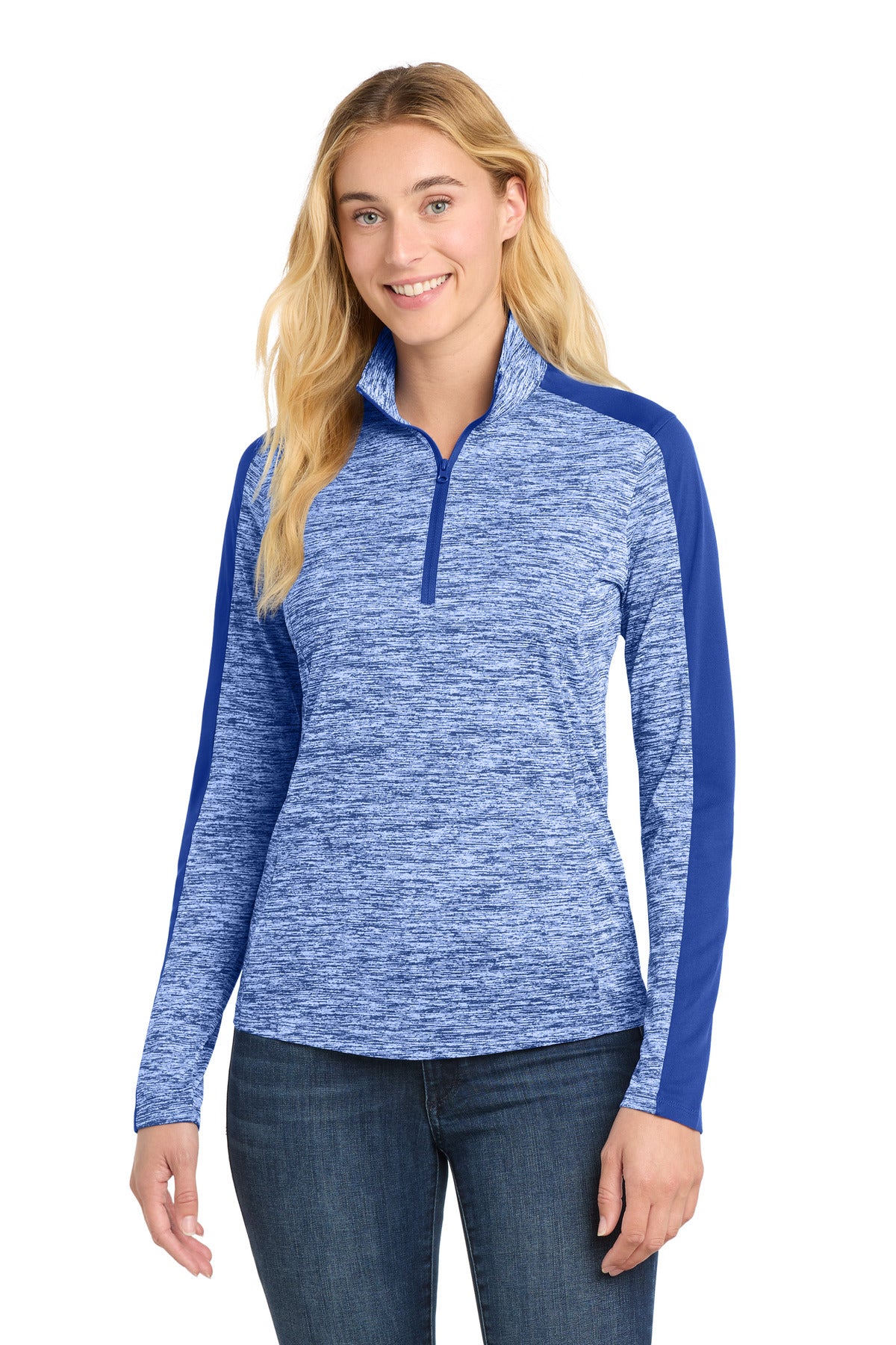 Sport-Tek?? Women's PosiCharge?? Electric Heather Colorblock 1/4-Zip Pullover. LST397