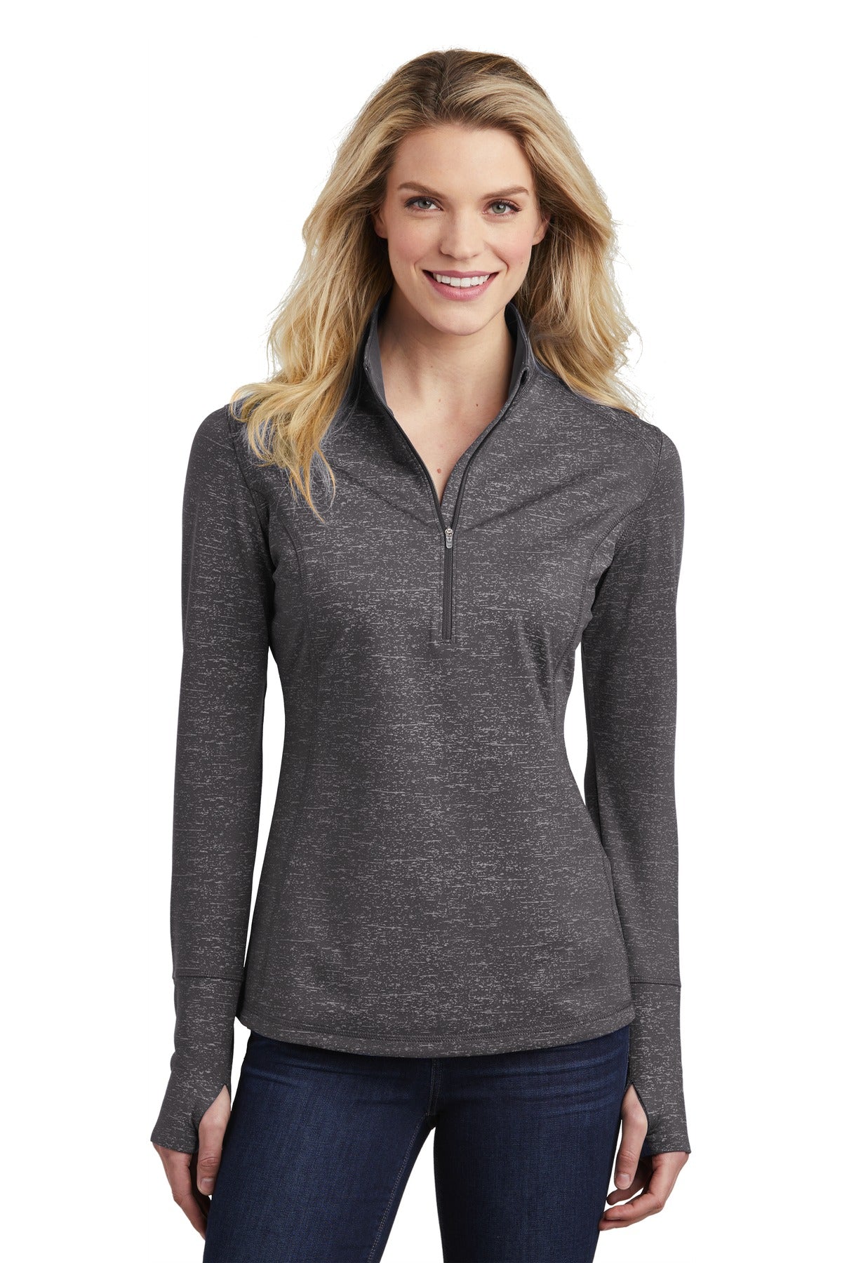 Sport-Tek ? Women's Sport-Wick ? Stretch Reflective Heather 1/2-Zip Pullover. LST855
