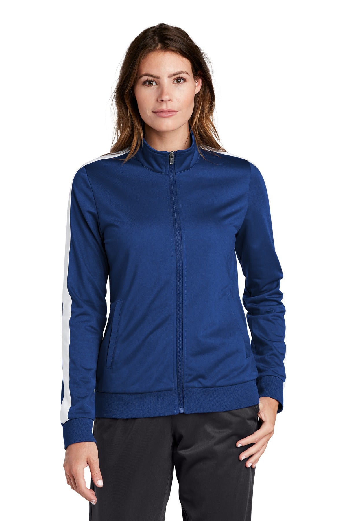 Sport-Tek ? Ladies Tricot Sleeve Stripe Track Jacket. LST94