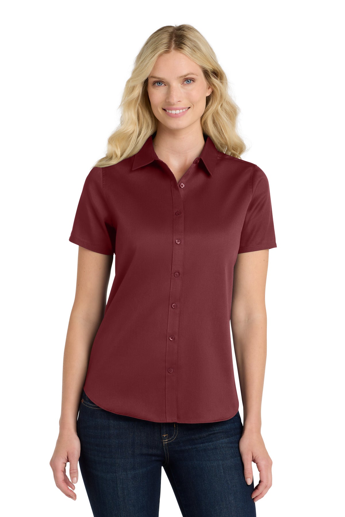 Port AuthorityÂ® Women's Short Sleeve SuperPro Reactâ„¢Twill Shirt. LW809