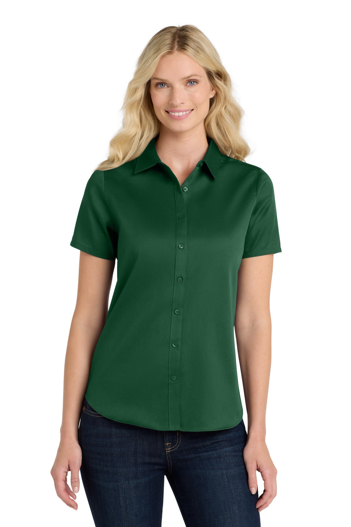 Port AuthorityÂ® Women's Short Sleeve SuperPro Reactâ„¢Twill Shirt. LW809