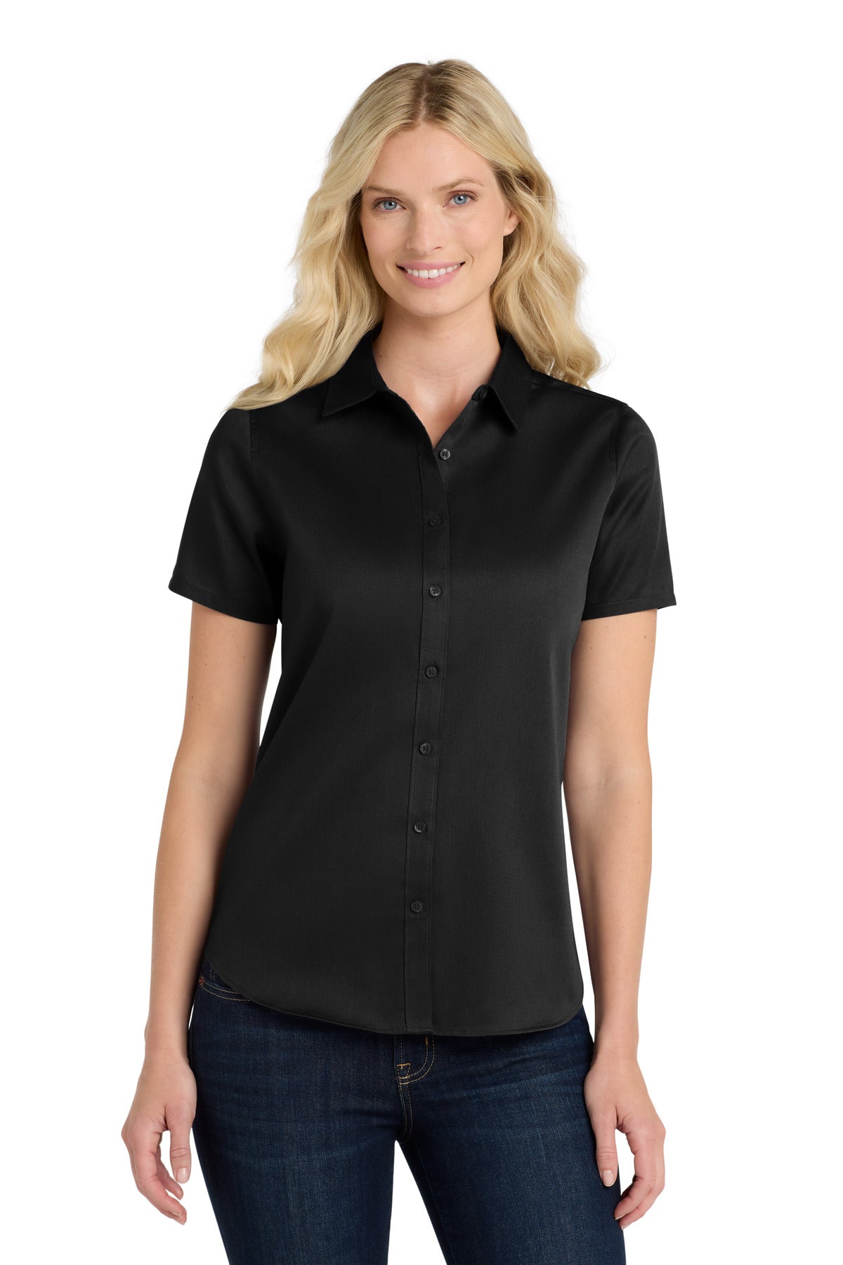 Port AuthorityÂ® Women's Short Sleeve SuperPro Reactâ„¢Twill Shirt. LW809