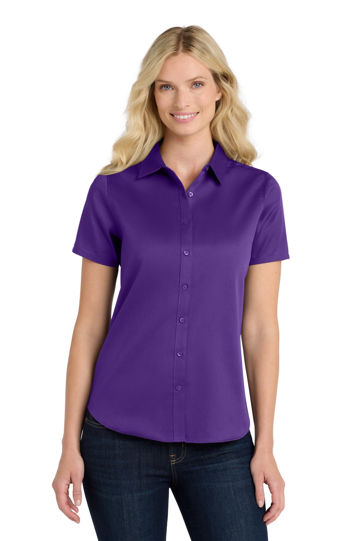 Port AuthorityÂ® Women's Short Sleeve SuperPro Reactâ„¢Twill Shirt. LW809