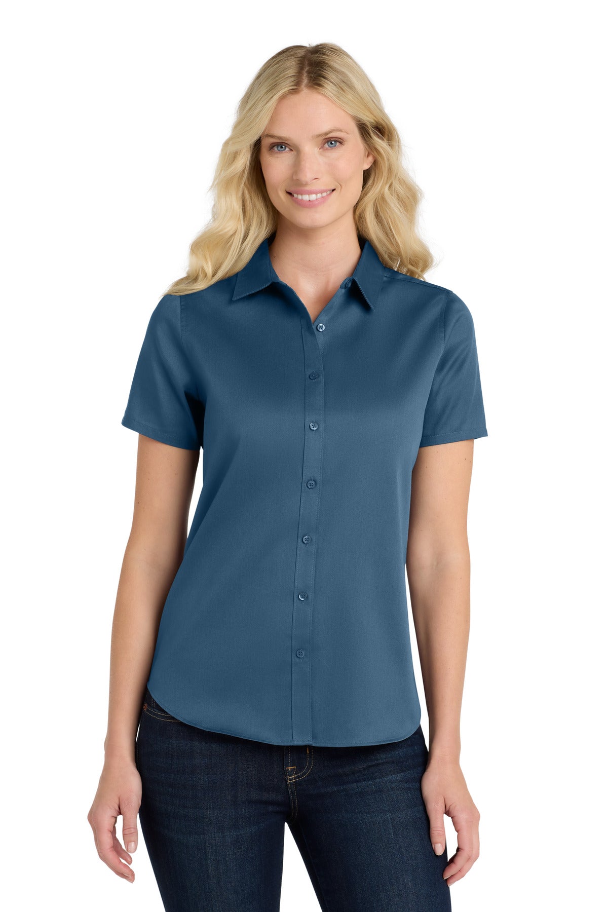 Port AuthorityÂ® Women's Short Sleeve SuperPro Reactâ„¢Twill Shirt. LW809