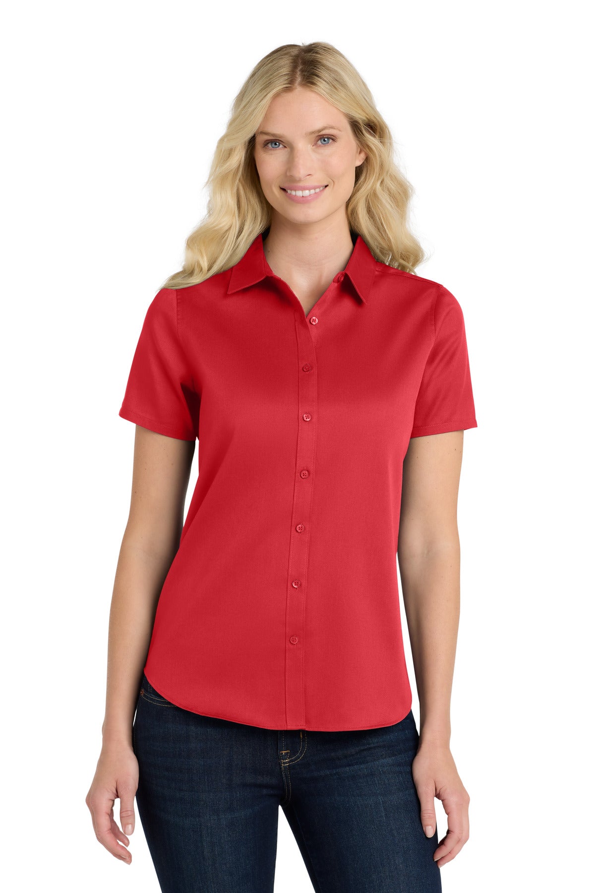 Port AuthorityÂ® Women's Short Sleeve SuperPro Reactâ„¢Twill Shirt. LW809