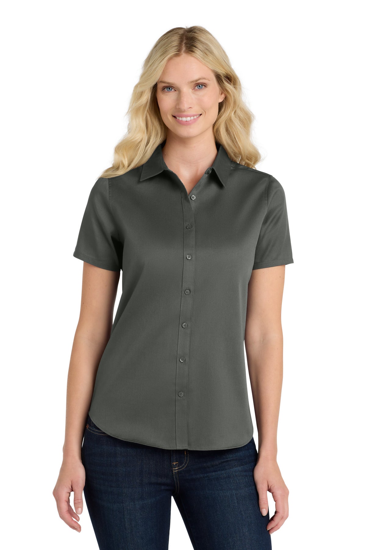 Port AuthorityÂ® Women's Short Sleeve SuperPro Reactâ„¢Twill Shirt. LW809