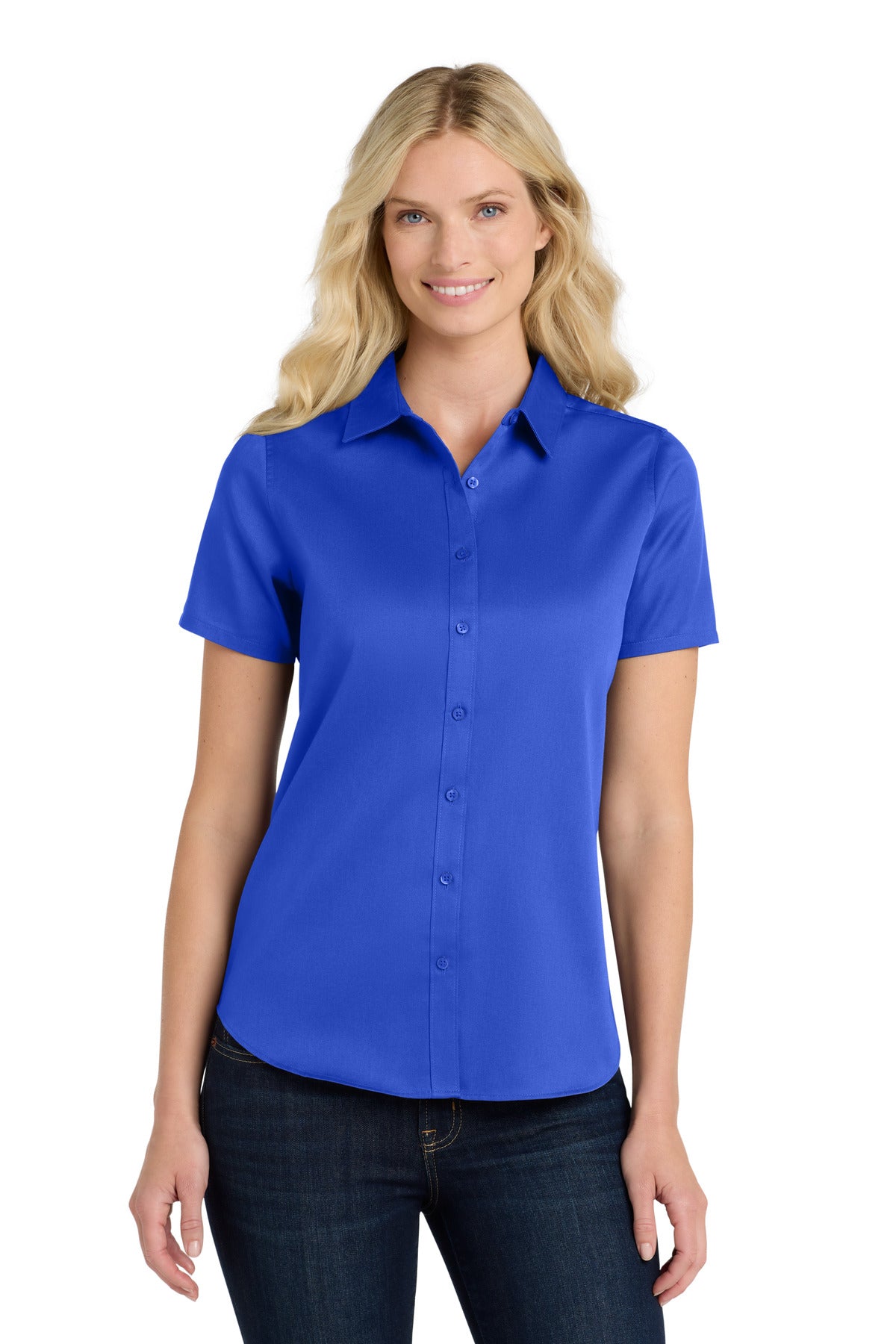 Port AuthorityÂ® Women's Short Sleeve SuperPro Reactâ„¢Twill Shirt. LW809