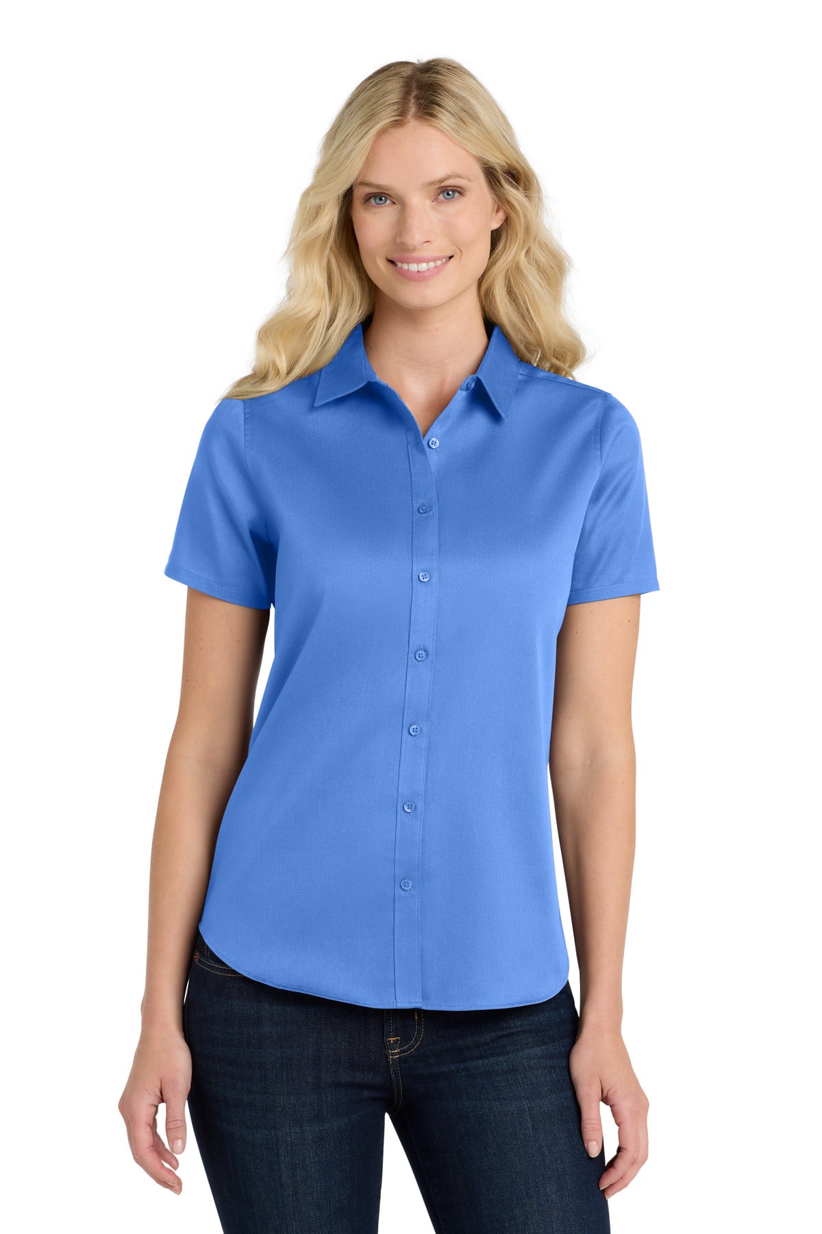 Port AuthorityÂ® Women's Short Sleeve SuperPro Reactâ„¢Twill Shirt. LW809