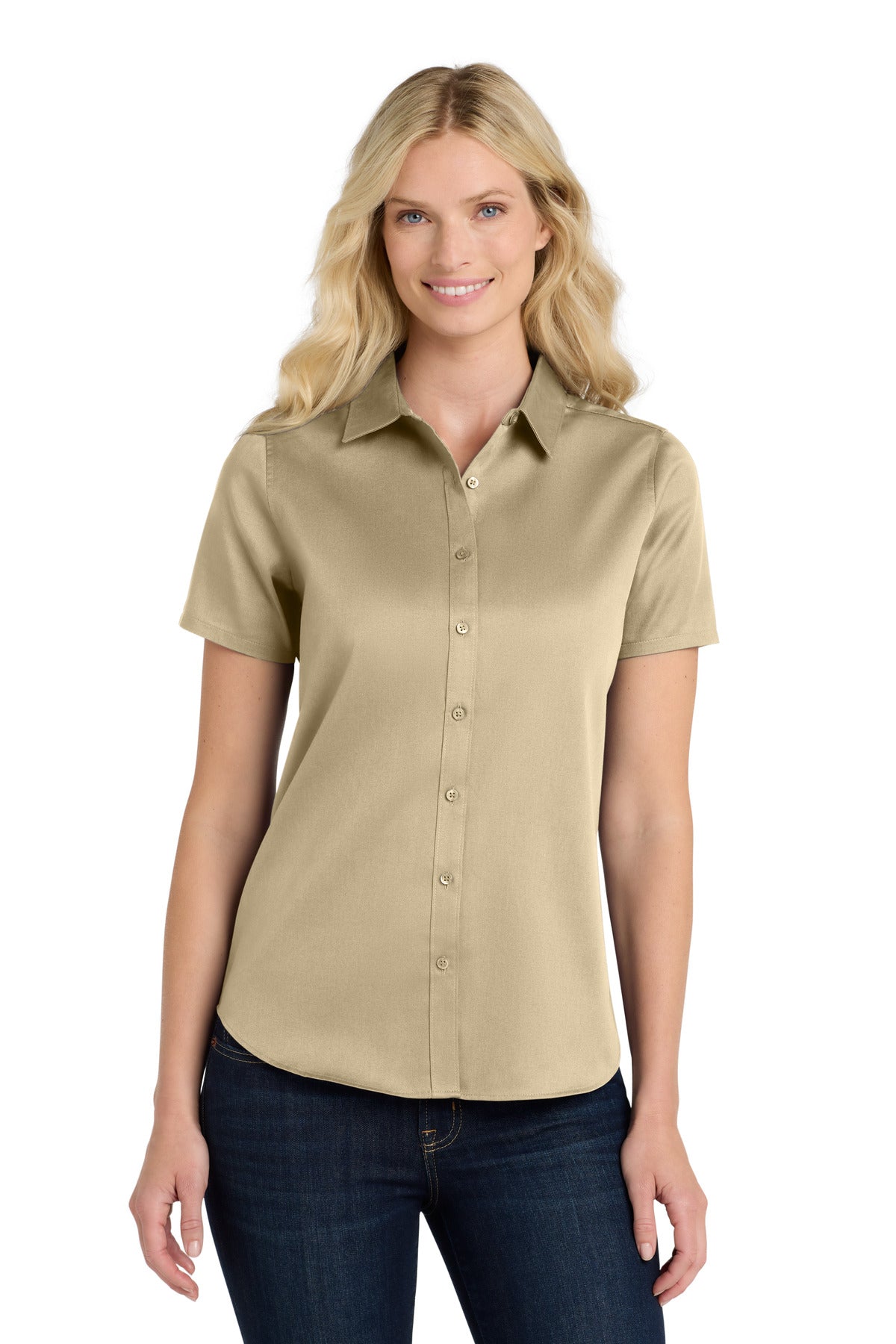 Port AuthorityÂ® Women's Short Sleeve SuperPro Reactâ„¢Twill Shirt. LW809