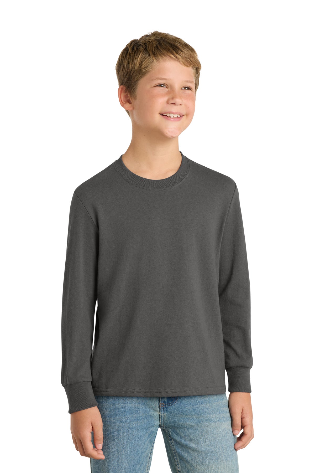 Port & Coâ„¢ Youth Long Sleeve Core Cotton Tee. PC54YLS