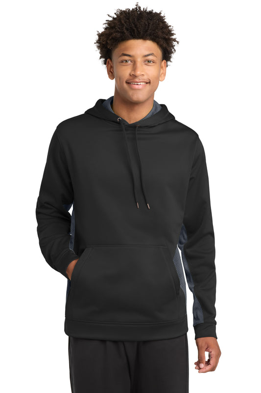 Sport-TekÂ® Sport-WickÂ® CamoHex Fleece Colorblock Hooded Pullover. ST239