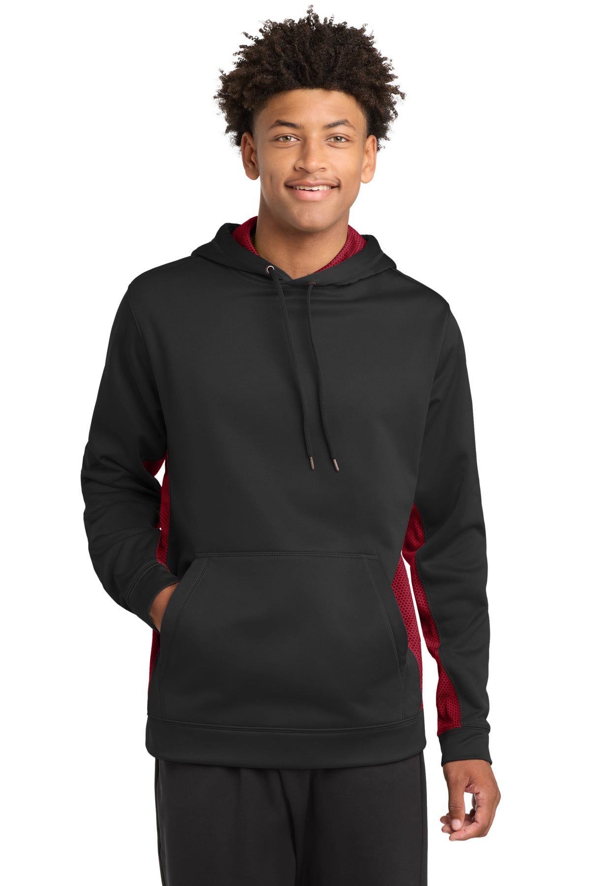 Sport-TekÂ® Sport-WickÂ® CamoHex Fleece Colorblock Hooded Pullover. ST239